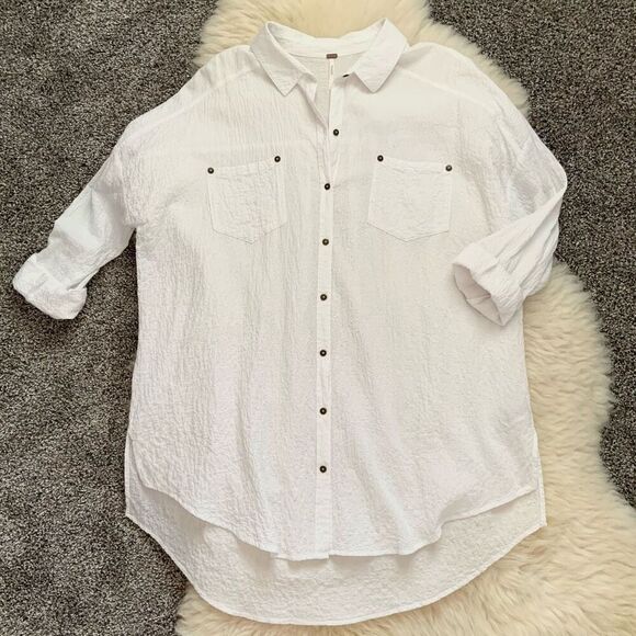 New✨ FREE PEOPLE Oversized Tunic Button Down Shirt (Sz L) - Picture 3 of 11